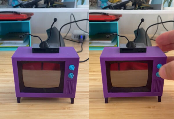 Реддитор создал мини-копию телевизора из «Симпсонов». Она помещается в руку и показывает мультсериал