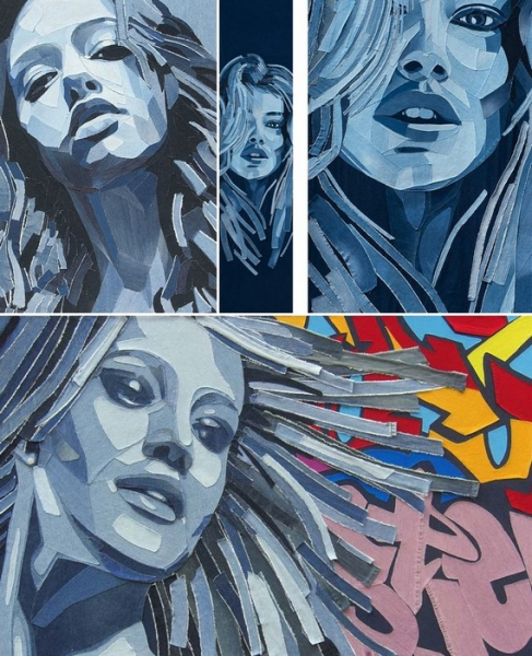 Оттенки синего. Картины из лоскутков джинсовой ткани