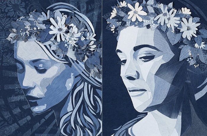 Оттенки синего. Картины из лоскутков джинсовой ткани