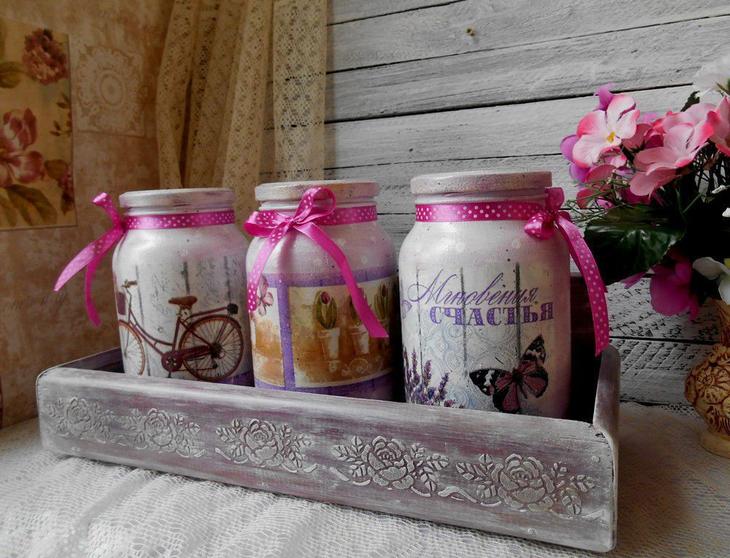 Декупаж стеклянной банки — мастер класс с пошаговой инструкцией