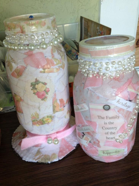 Декупаж стеклянной банки — мастер класс с пошаговой инструкцией