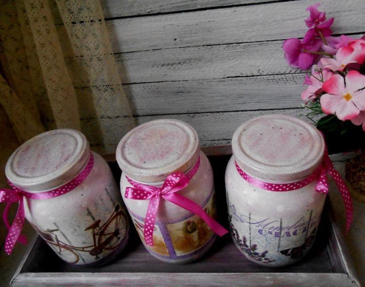 Декупаж стеклянной банки — мастер класс с пошаговой инструкцией