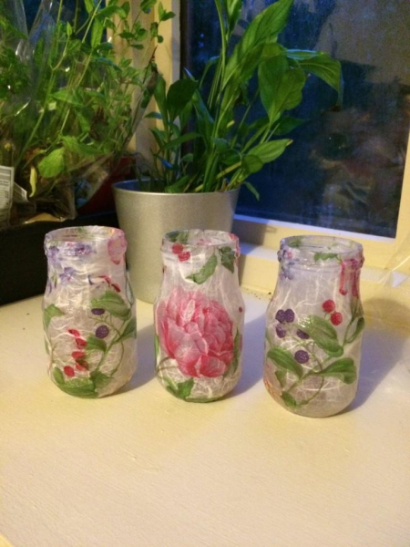 Декупаж стеклянной банки — мастер класс с пошаговой инструкцией