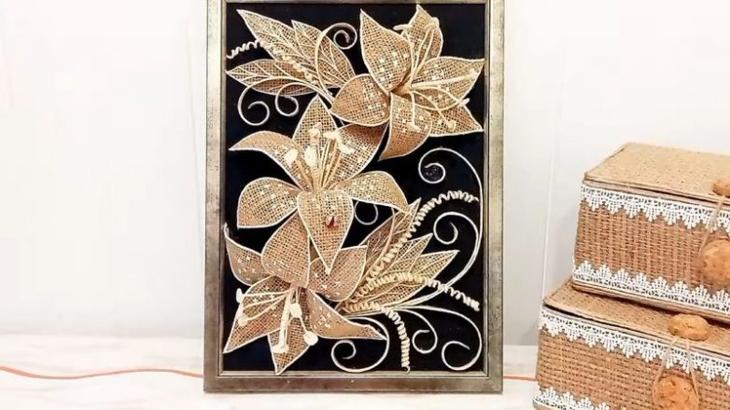 3D панно из мешковины и джута