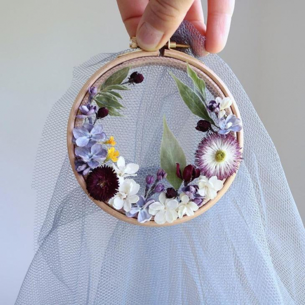 Цветочные композиции в пяльцах