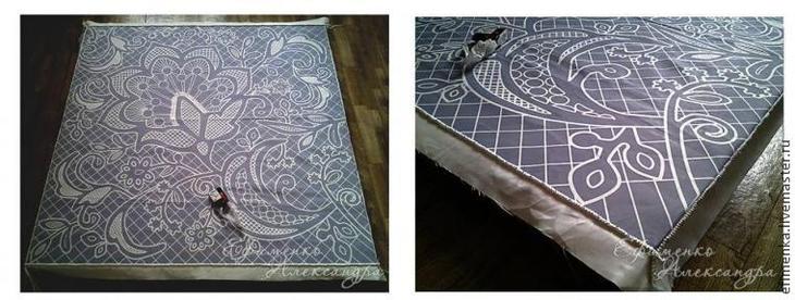 Мастер-класс: изголовье кровати в техники вязания крючком и вышивки