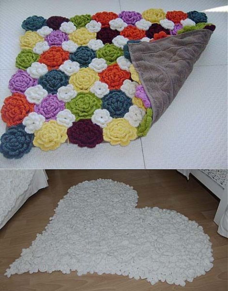 Коврики-пазлы из вязаных и тканевых деталей