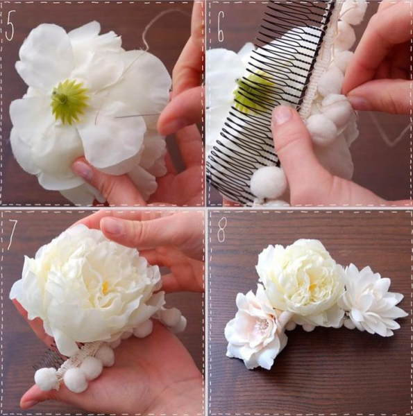 Свадебный гребень для волос с цветами своими руками