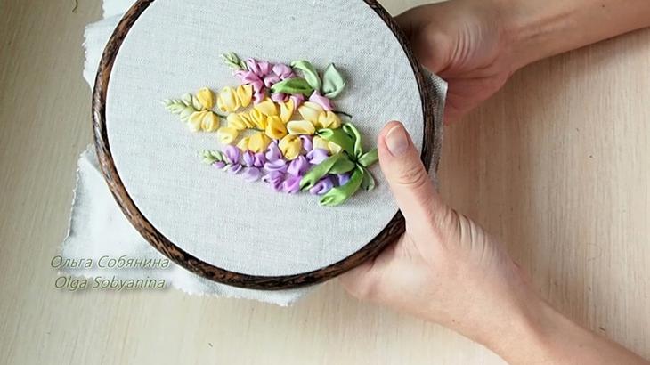 Вышиваем лентами букет люпинов ко дню всех влюбленных