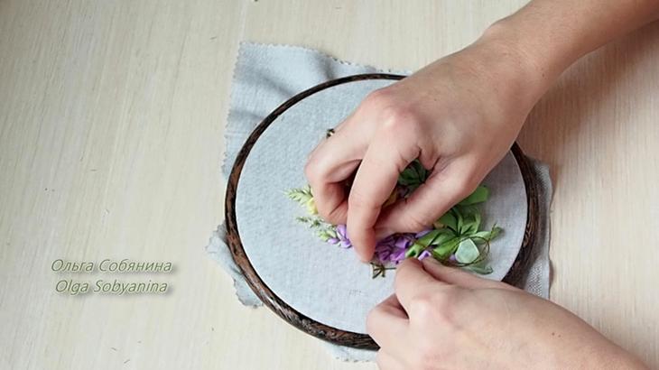 Вышиваем лентами букет люпинов ко дню всех влюбленных