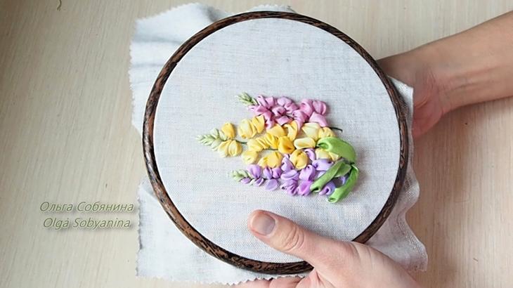 Вышиваем лентами букет люпинов ко дню всех влюбленных