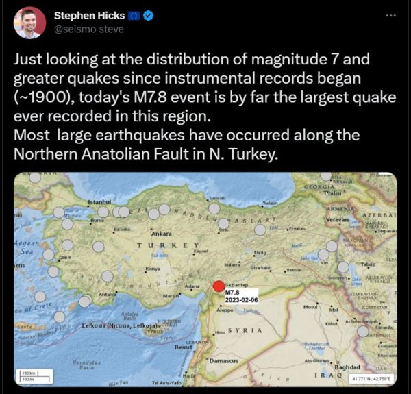 Турцию и Сирию сотрясли два мощных землетрясения. Погибли почти 2 тысячи человек