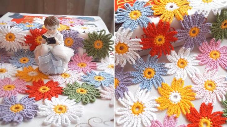 Цветочная поляна из остатков пряжи