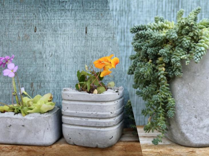 Цветочные горшки, сделанные из обычного цемента