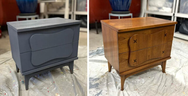 Красивая деревянная мебель, восстановленная после уродливой покраски