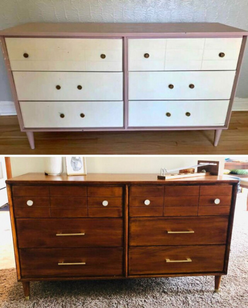 Красивая деревянная мебель, восстановленная после уродливой покраски