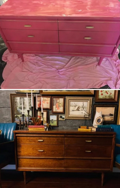 Красивая деревянная мебель, восстановленная после уродливой покраски