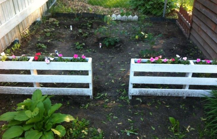 Яркие ограждения для цветочных клумб из обычных паллет