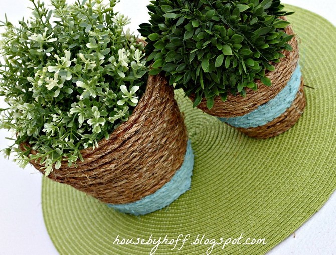 Украшаем скучные цветочные горшки: из джута, шпагата и веревки