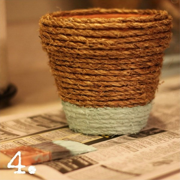 Украшаем скучные цветочные горшки: из джута, шпагата и веревки
