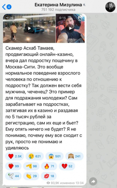 Блогер Асхаб Тамаев дал пощечину подростку возле &laquo;Москва-Сити&raquo;, разгневав Мизулину (ВИДЕО)