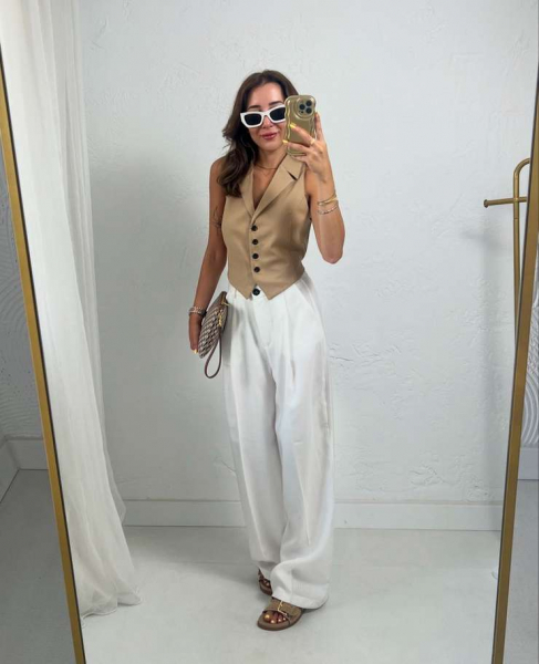 Четыре образа с брюками палаццо на осень 2024 Четыре образа с брюками палаццо на осень 2024